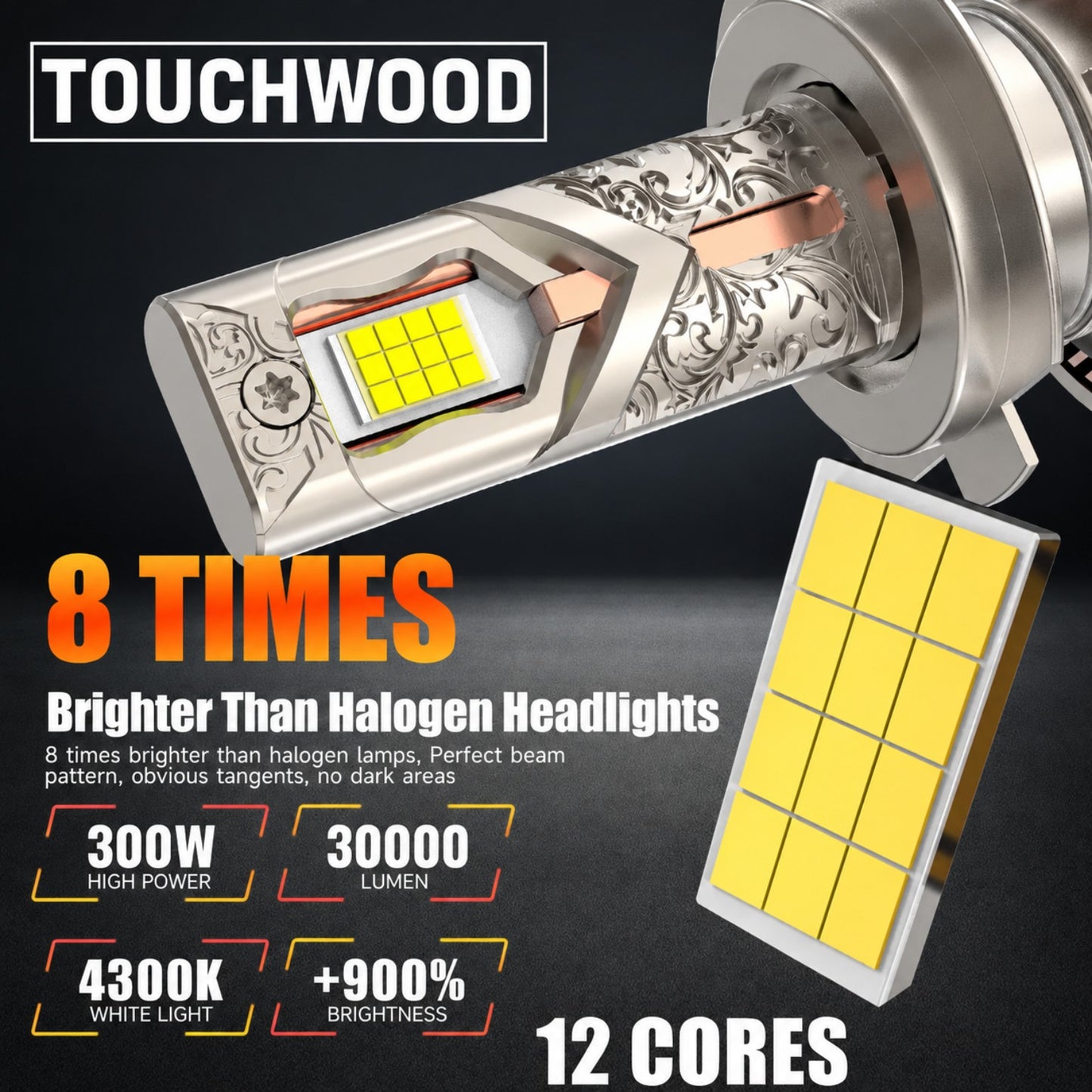 Touchwood 4300K Premium LED Headlight Bulbs - 300W 30000LM