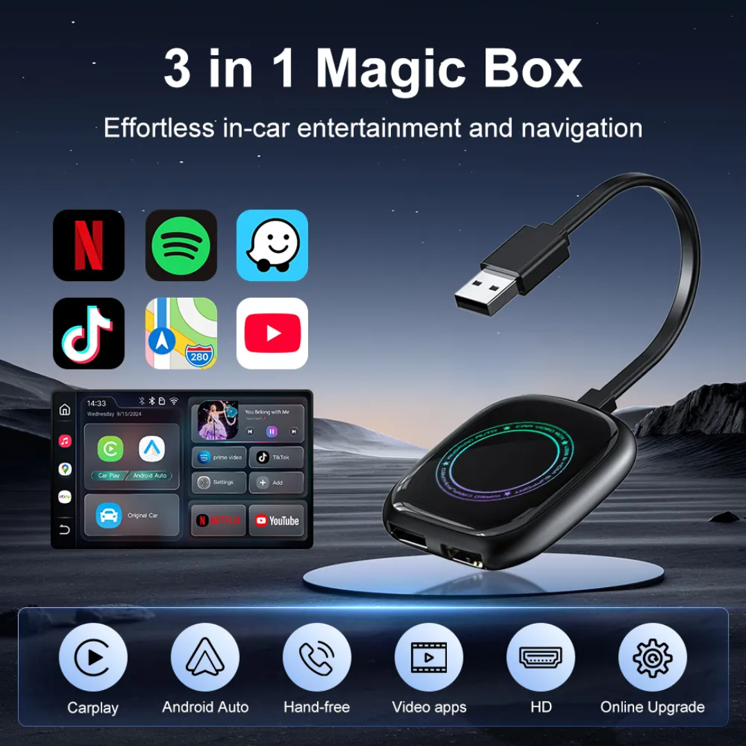 Touchwood Y4 AI Box – Wireless Apple CarPlay, Android Auto & Entertainment System | 4GB + 32GB