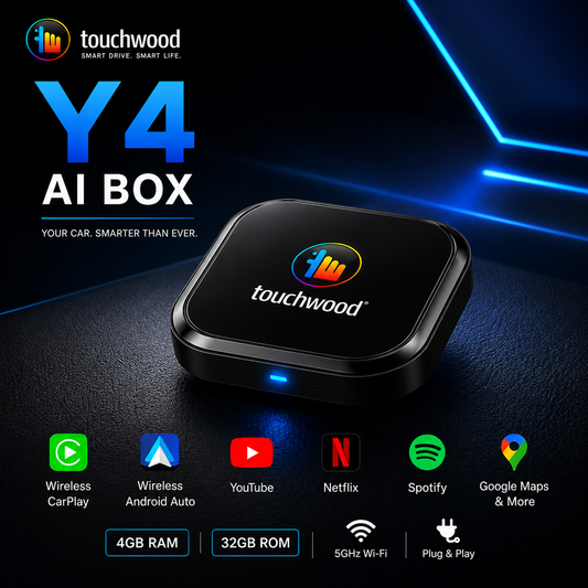 Touchwood Y4 AI Box – Wireless Apple CarPlay, Android Auto & Entertainment System | 4GB + 32GB
